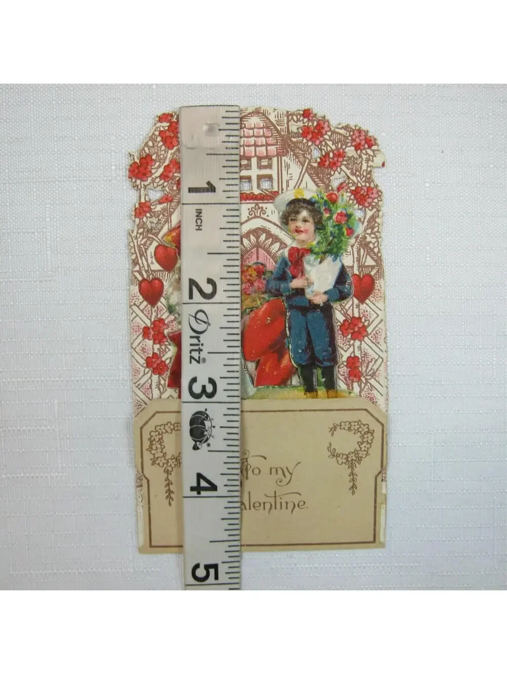 Vintage Valentine Pop Up 3D Pull Down Die Cut Victorian Girl Boy Flowers Germany